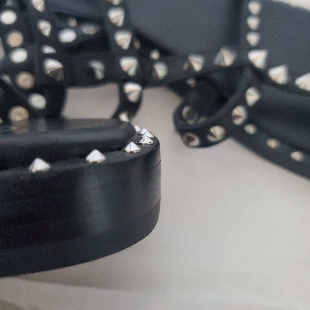 ASH Silver Stud Black Leather Sandals - Picture 7 of 16
